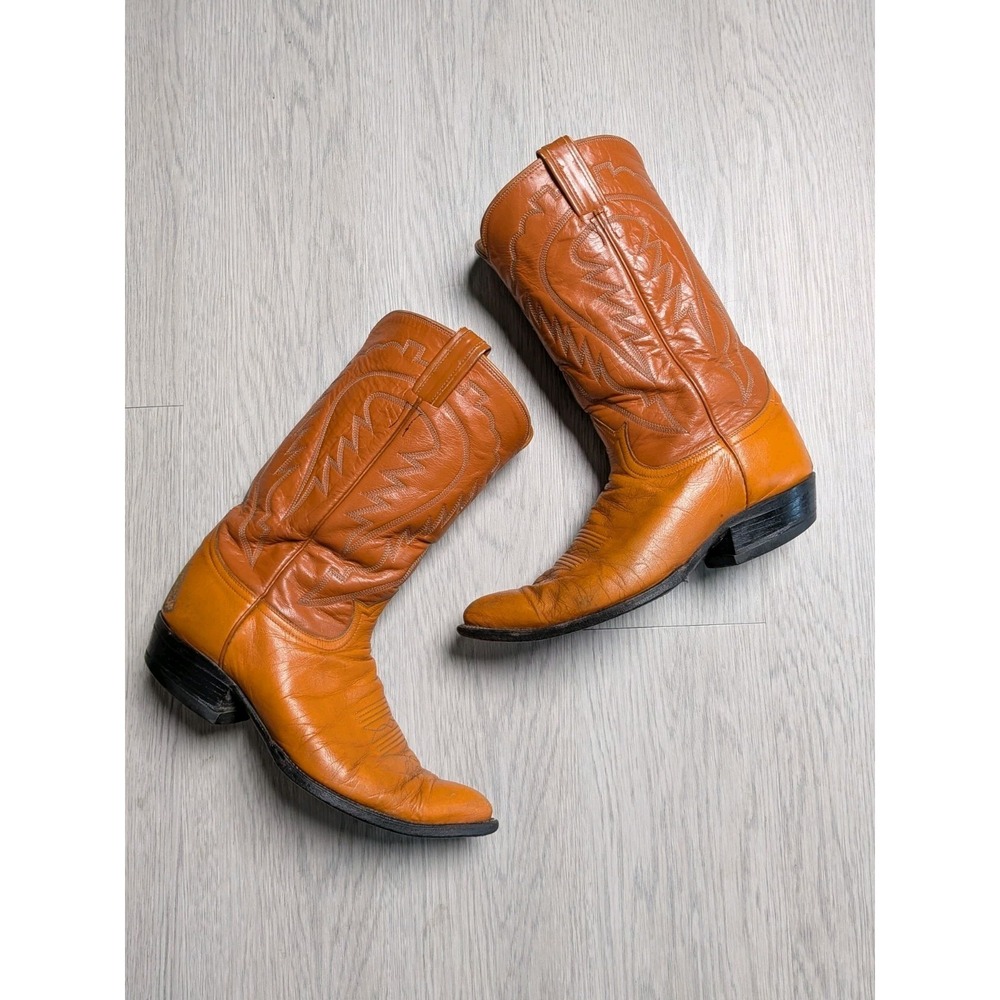 Vintage Tony Lama 5126 Men's Butterscotch Tan Leather Cowboy Boots Size 8 D